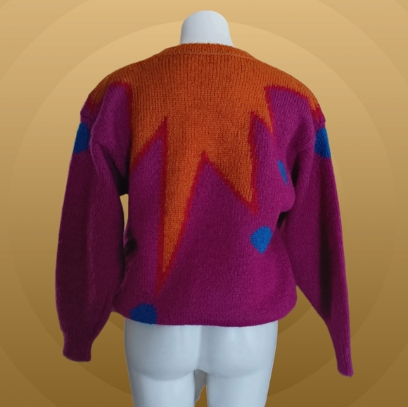 Perry Ellis VTG Fall Collection Colorful Vibrant Mohair Wool Jester Sweater RARE - Picture 2 of 9